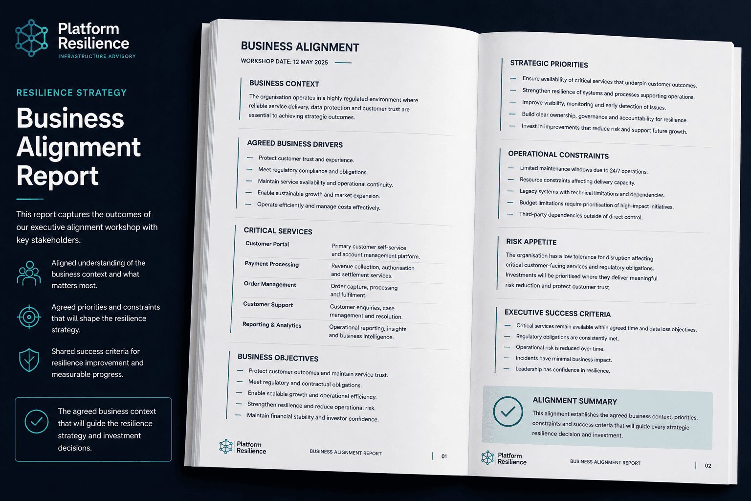 Example business alignment report output for a Resilience Strategy engagement