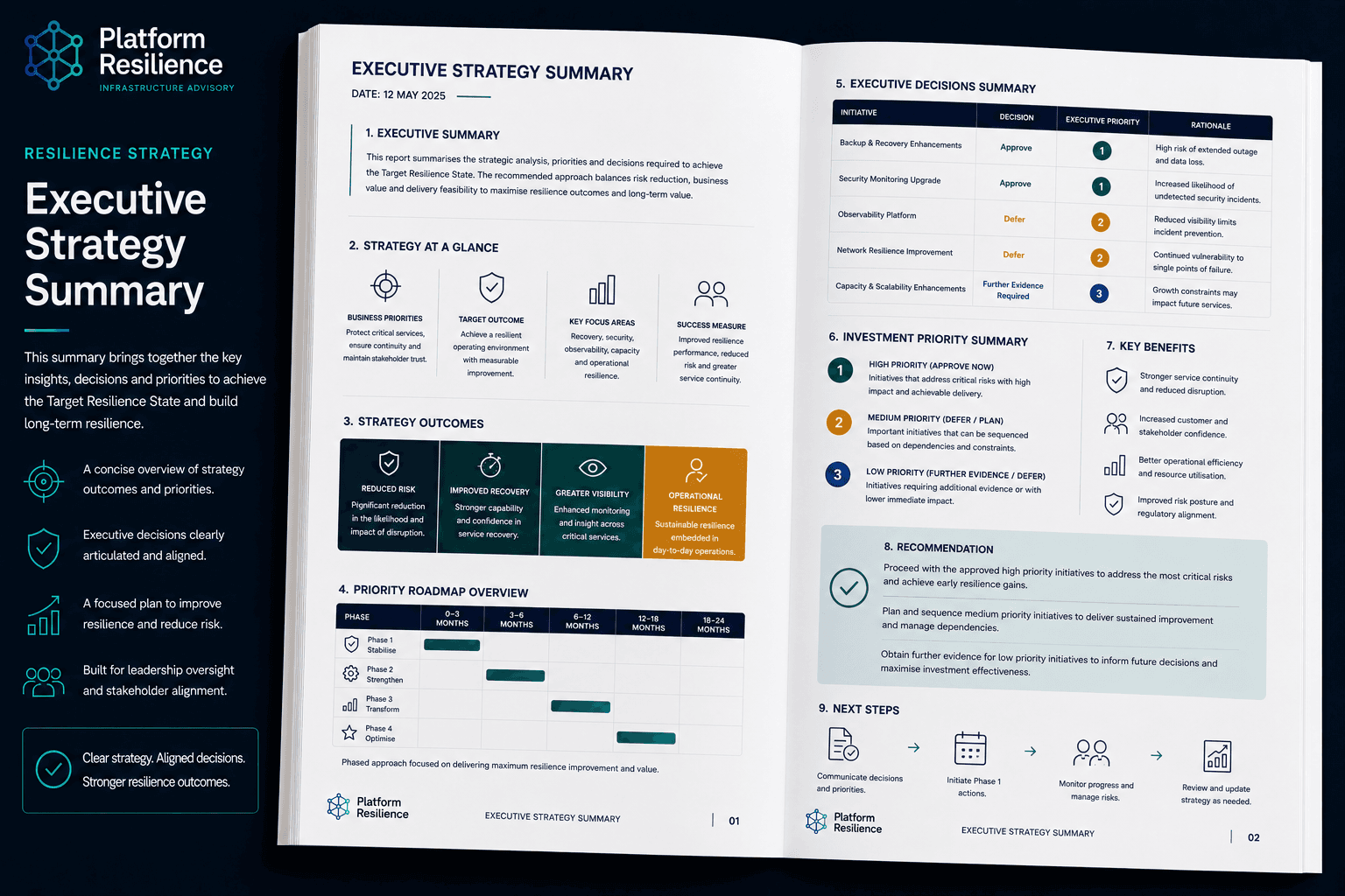 Example executive strategy summary output for a Resilience Strategy engagement