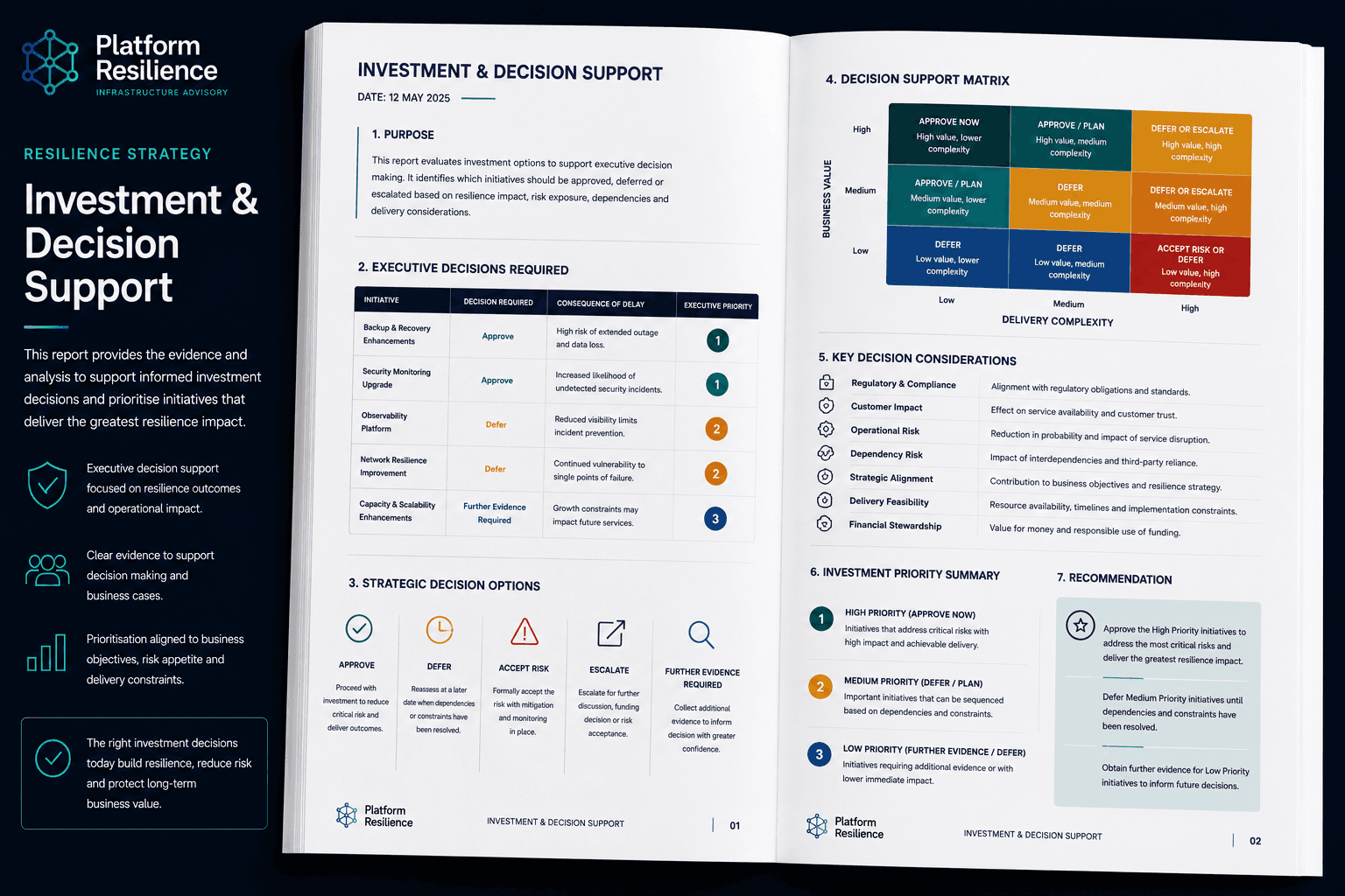 Example investment and decision support output for a Resilience Strategy engagement